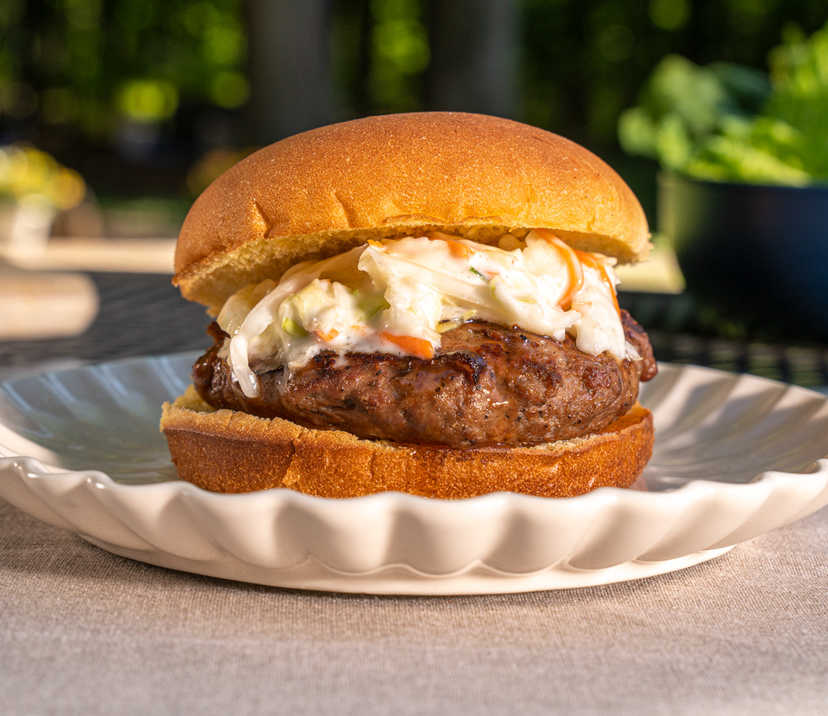 hot honey burger with coleslaw