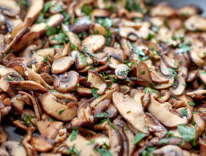 sauteed mushrooms and parsley for cheesesteak recipe