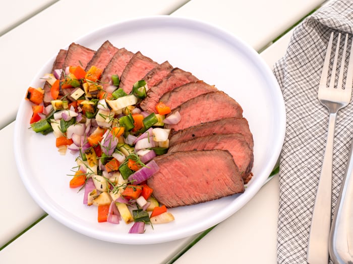 grilled steak with summer veggie relish