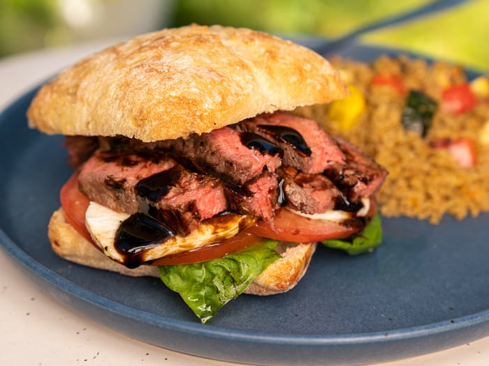 Caprese Grilled New York Strip Sandwich with Balsamic Glaze