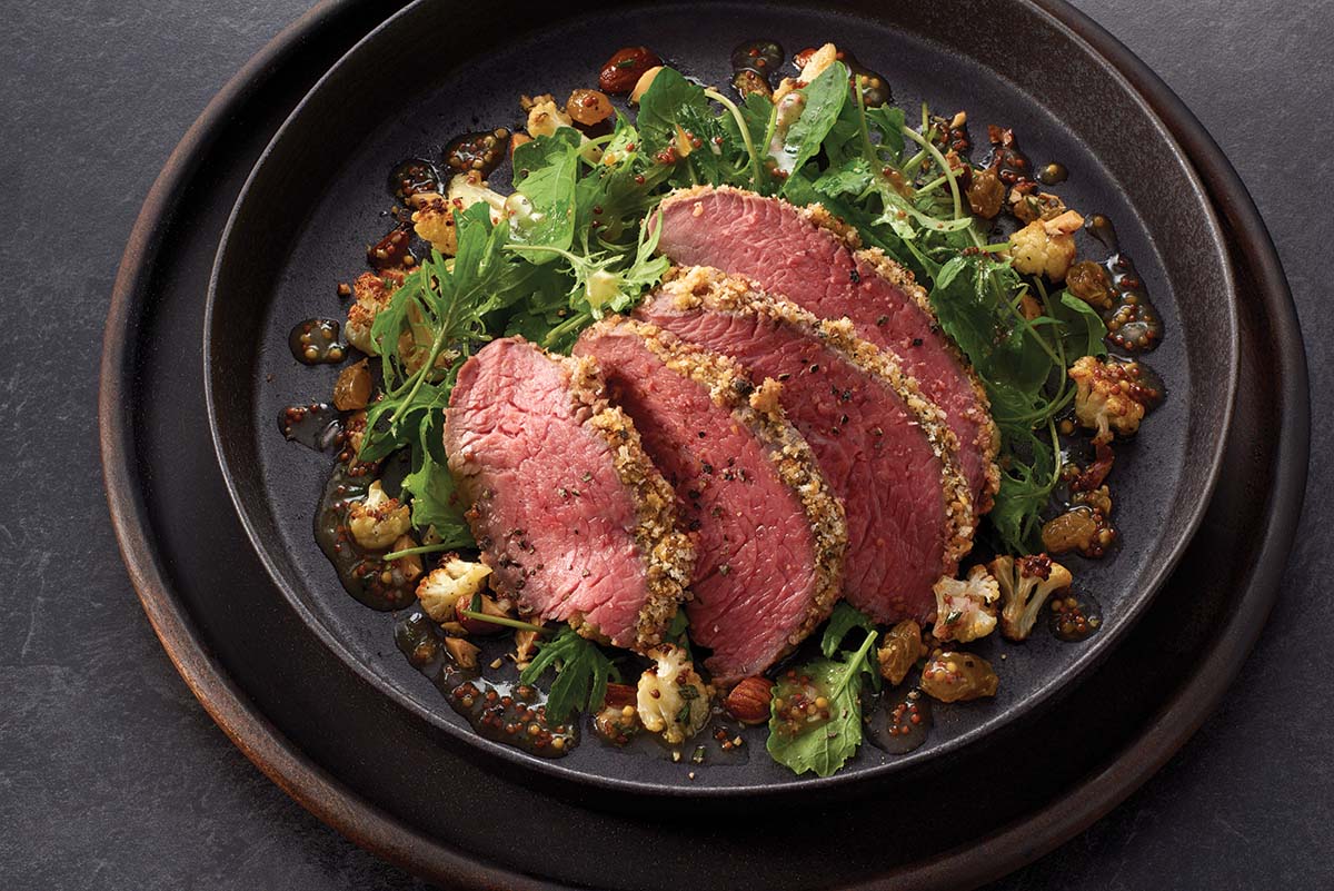 smoked tri-tip and roasted cauliflower salad with mustard vinaigrette recipe