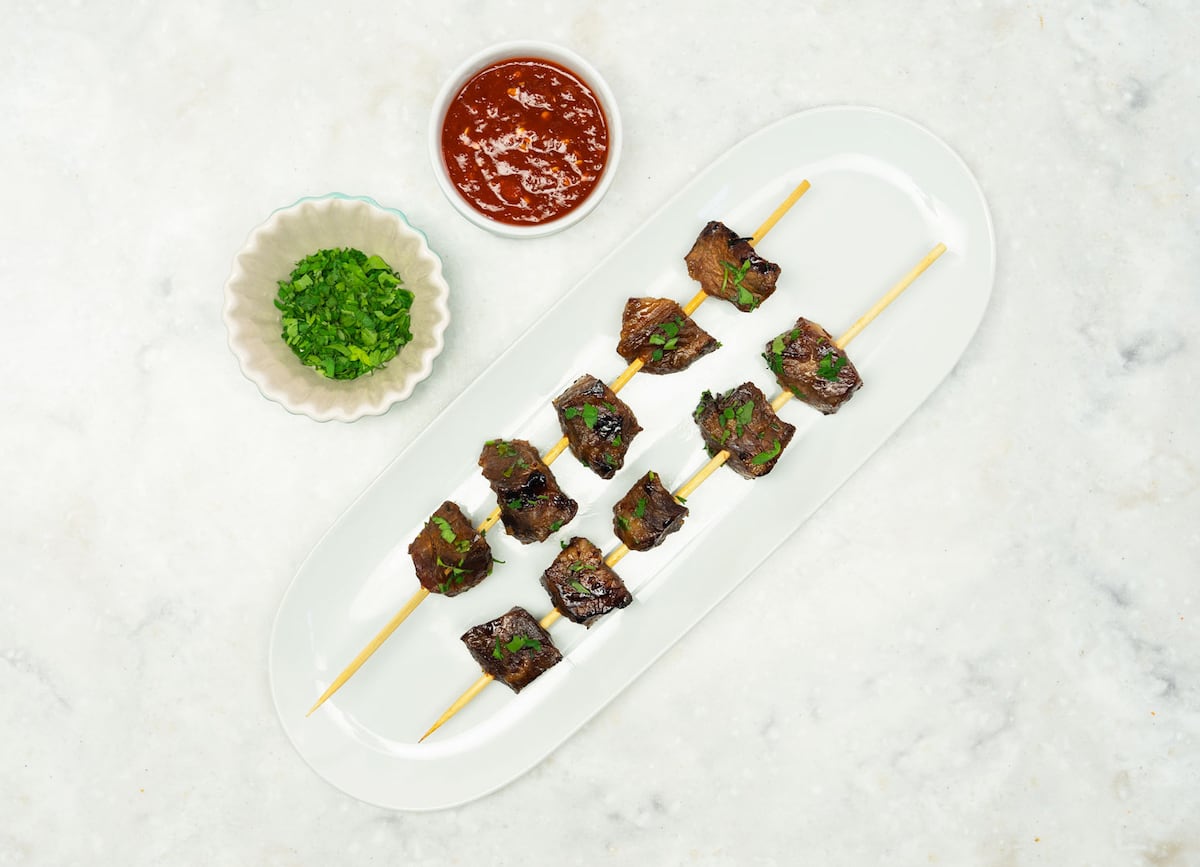 sambal with new york strip skewers