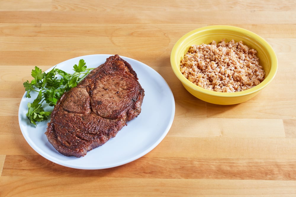 bulgur grain with black Angus steak